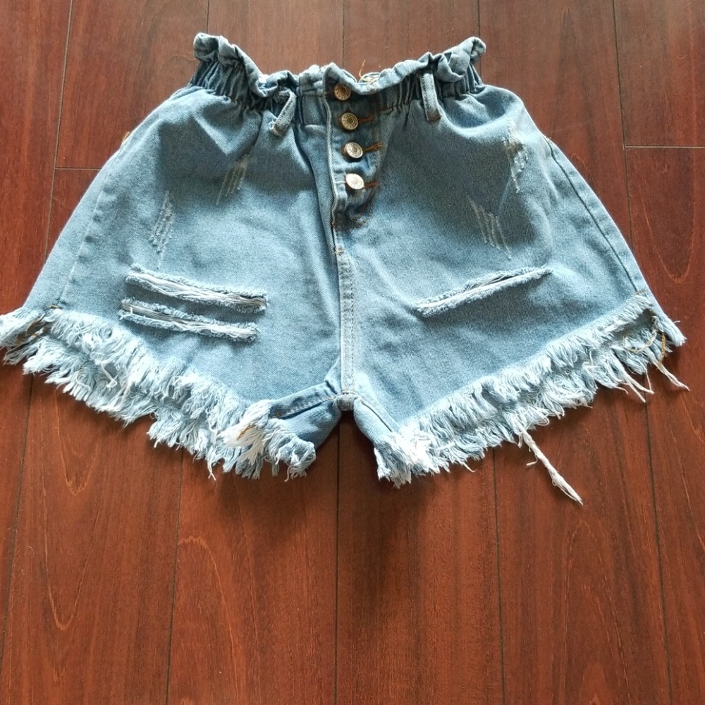 SHEIN Blue Jean Shorts with Frayed Hem